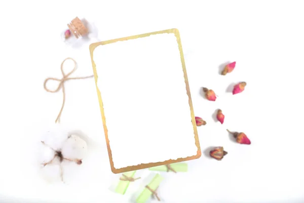 the recipe recording card rests on a bright background