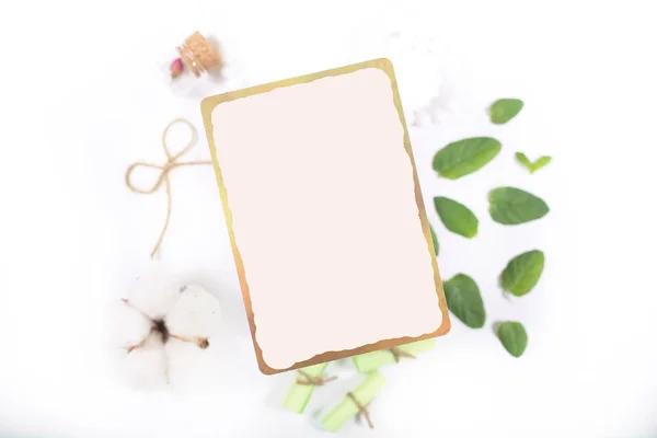 card to write a recipe is on a bright background