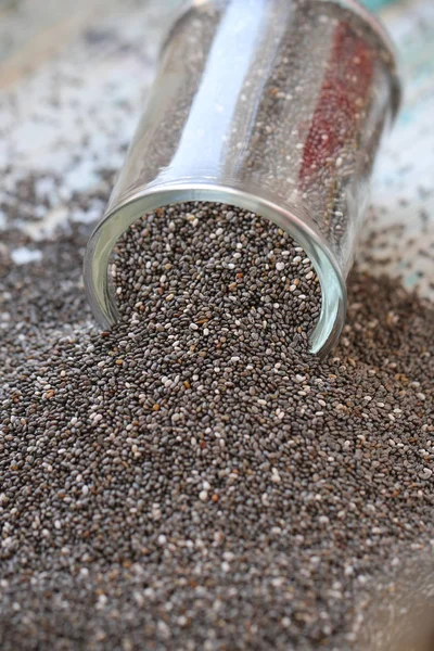 Chia black seeds lie on the table
