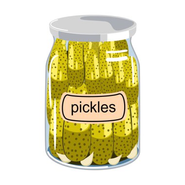 Kavanozda sarımsaklı ev yapımı turşu, vektör çizimi.