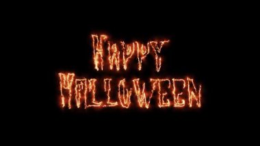 Siyah arka planda ateşli mutlu Cadılar Bayramı metni. Mutlu Cadılar Bayramı karşılama videoları