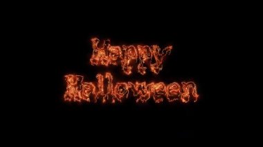 Cadılar Bayramı teması için mükemmel, koyu siyah arka planda parlak animasyonlu, ürkütücü selamlama videosu olan mutlu Cadılar Bayramı metinleri.