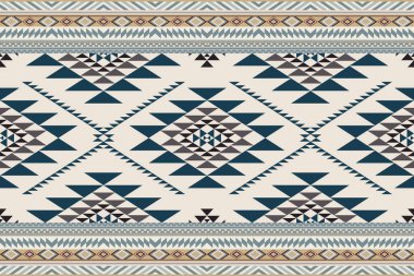 Navajo kabile vektörünün kusursuz şekli. Yerli Amerikan süsü. Etnik güney batı dekoru tarzı. Boho geometrik süs. Vektör kusursuz desen. Meksika battaniyesi, halı. Örülmüş halı illüstrasyonu.