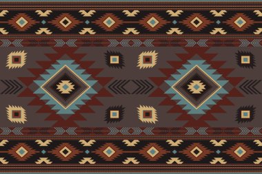 Navajo kabile vektörünün kusursuz şekli. Yerli Amerikan süsü. Etnik güney batı dekoru tarzı. Boho geometrik süs. Vektör kusursuz desen. Meksika battaniyesi, halı. Örülmüş halı illüstrasyonu.