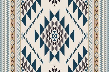 Navajo kabile vektörünün kusursuz şekli. Yerli Amerikan süsü. Etnik güney batı dekoru tarzı. Boho geometrik süs. Vektör kusursuz desen. Meksika battaniyesi, halı. Örülmüş halı illüstrasyonu.