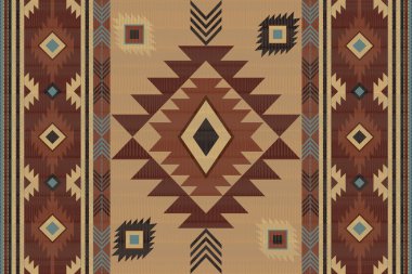 Navajo kabile vektörünün kusursuz şekli. Yerli Amerikan süsü. Etnik güney batı dekoru tarzı. Boho geometrik süs. Vektör kusursuz desen. Meksika battaniyesi, halı. Örülmüş halı illüstrasyonu.