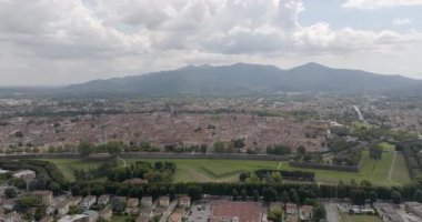Lucca city in tuscany Italy. Aerial drone panorama shot. High quality 4k footage