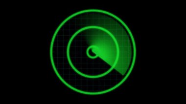 Dönen daireler ve dijital hud elementleriyle birlikte yayın kalitesinde fütürist radar ekranı. Yeşil radar taraması ve parlayan çizgilerin yer aldığı teknoloji arayüzü animasyonu.