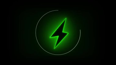 Hızlı neon ışıklı animasyon. Teknoloji temalı parlak cıvata ve kusursuz döngü. Animasyon neon yıldırım çemberi. Parlak elektrik enerjisi ve dinamik hız hareket arkaplanı.