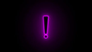 Uyarı sembolü neon animasyonu. Parlayan mor ünlem işaretli grafikler yayınlayın. Hareket tasarımı soyut arkaplan döngüsü. Yüksek çözünürlüklü 4k ultra hd görsel efekt canlandırması.