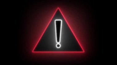 Soyut kırmızı neon alarm animasyonu. Siber güvenlik ve görsel yayın için ünlem işareti. Teknoloji siber güvenlik alarmı. Kusursuz koyu arkaplan hareketine sahip neon uyarı sembolü.