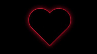 Döngülü neon kalp animasyonu. Aşk ve romantik görseller için parlak kırmızı bir ok. Soyut hareket grafik tasarımı. Romantik tutku duyguları ve duygu sembolü 4k ultra hd.
