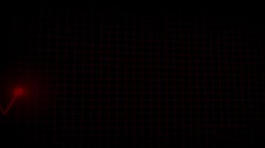 Dijital osiloskop EKG ECG nabız animasyonu. Tıbbi finans veri tablosu işi. Kırmızı parıldayan çizgi çizgi animasyonu. Karanlık arkaplan görüntüsü soyut teknoloji.