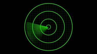 Dijital hud yeşil radar animasyon fütüristik teknoloji yayın grafikleri. Dönen tarama ve dijital hud elementleri ile fütürist yeşil radar ekran animasyonu.