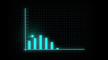 Parlayan siber punk bar grafiği. Dijital büyüme, finans ve teknolojik trend animasyonu. Neon deniz mavisi animasyon veri tablosu. Gelecekçi ekonomi ve başarı görselleştirmesi.