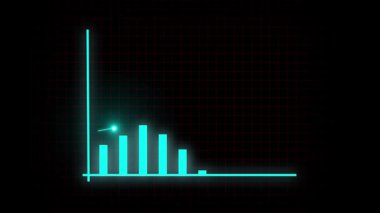 Animasyon fütüristik veri tablosu. Neon deniz mavisi ışıltısı iş büyümesini vurguluyor. Parlayan siber punk istatistik animasyonu. Teknoloji ve finans eğilimi sunumu.