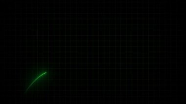 Yükselen çizgi grafiği. Neon yeşil veri büyüme animasyon arka planı. Yeşil neon çizgi grafik animasyonu. Yükselen eğilimli üstel büyüme grafiği.