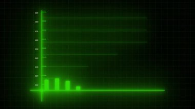 Dijital neon yeşil çubuk grafik animasyon iş teknolojisi büyüme başarısı pazarlama sunumu. İş finansmanı neon yeşil grafik grafiği yukarı doğru eğilim dijital soyut arkaplan.