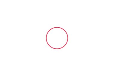 Simge animasyonu gibi neon kırmızısı temiz minimalist arayüz onay döngüsü. Kırmızı neon, modern ui ux tasarımı için parıldayan el hareketini işaret ediyor.