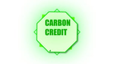 Yeşil, karbon kredi logosu animasyonu bırakır. Çevreye duyarlı sürdürülebilirlik kavramı. Karbon kredi animasyonu. Şirket sosyal sorumluluğu ve ESG iklim raporlama görselleri.