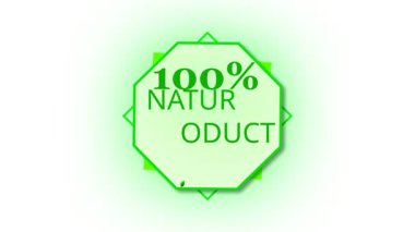 Çevre dostu, yüzde yüz doğal rozet animasyonu. Organik ürün pazarlama ve reklam videosu. Yeşil yapraklı doğal ürün logosu grafiği. Ticari kullanım için taze ve sağlıklı markalar.
