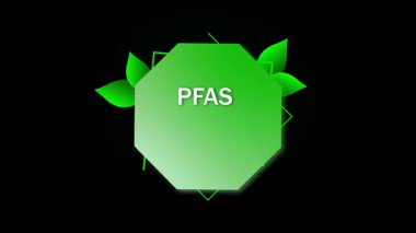 Canlandırılmış PFAS amblemi. Şirket sosyal sorumluluk pazarlaması için çevre dostu rozet. Yeşil Çevre Ajansı ücretsiz logo animasyonu. Doğa, pazarlama kampanyaları için markalaşmaya ilham verdi..