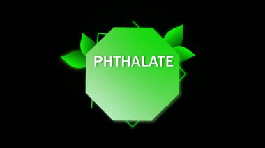 Animasyon ftalat ücretsiz rozet. Sağlıklı ürünler için yeşil yapraklı sürdürülebilir markalar. Yeşil eko ftalat ücretsiz amblem animasyonu. Temiz, güvenli ve zehirli olmayan çevresel markalaşma görüntüleri.