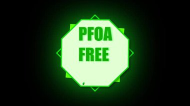 Animasyon PFOA ücretsiz yeşil logo. Temiz enerji ve çevresel markalaşma tasarımı. PFOA ücretsiz etiket hareketi grafiği. Sürdürülebilir ürün tanıtımı için organik eko logosu.