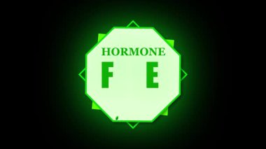 Hormonsuz yeşil amblem animasyonu. Doğal ürünler için basit modern hareket arka planı. Animasyon hormonsuz rozet. Çevre dostu sağlıklı gıdalar ve grafik tasarım elementi.