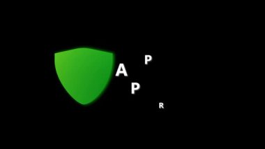 Onaylanmış yeşil kalkan işaretli animasyon devinim grafikleri. Başarı doğrulama güvenlik koruması kalite güvencesi.