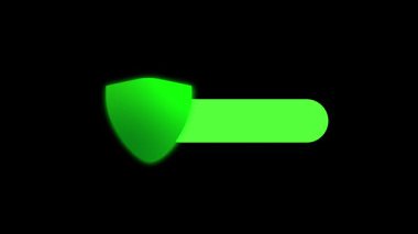 Yeşil onaylı amblem animasyonu. Döngü hareketi grafikleri olan profesyonel güvenlik rozeti simgesi.