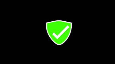 Yeşil güvenlik rozeti animasyonu. Dijital markalaşma için onaylanmış bir amblem. Sertifikalı mühür animasyonu. Kalite güvencesi işaretli güvenilir amblem.