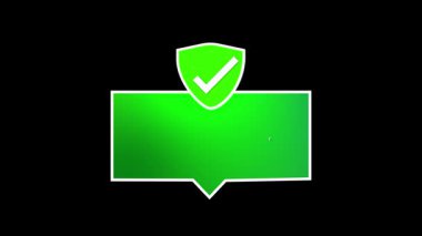 Güvenli rozet animasyonu. Onaylanmış dijital rozetli koruma garantisi. Yeşil işaretleme kalkanı animasyonunu tamamladı. Başarı görevi tamamlandı.