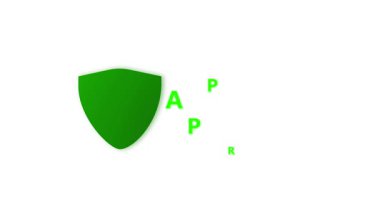 İşaretli onay animasyonu. Yeşil kalkan, dijital varlık ve yeşil ekran arka planı. Yeşil Kalkan güvenlik animasyonu. Dijital varlık yayın kalitesi döngüsü sorunsuz 4K.