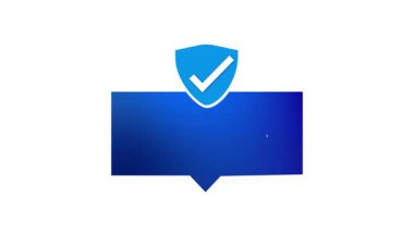 Mavi kalkan animasyon garantisi. Şirket damgası için güvenilir onaylı mühür. Sertifikalı kalite güvencesi animasyonu. İş piyasası için güvenilir güvenlik rozeti.