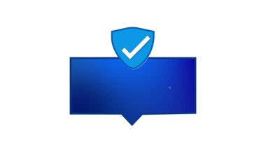 Başarı rozet animasyonu. Video ve sosyal medya pazarlaması için mavi grafik. İşaretli rozet animasyonu. Sunumlar ve web siteleri için döngü canlandırması mükemmel.