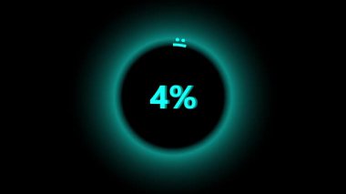 Sayı artışıyla dairesel ilerleme animasyonu. Modern yükleme göstergesi döngüsü. İlerleme çubuğu çember animasyonu yükleniyor. Ekrandaki sayı yüzdesi artıyor.