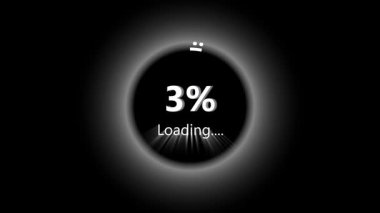 İşlem canlandırması yükleniyor. Modern minimalist dijital ilerleme grafik tasarımı. Dairesel ilerleme çubuğu animasyonu. Siyah ve beyaz soyut arkaplan arayüzü.