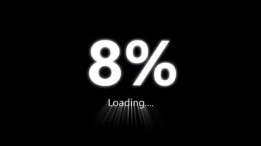 Gelecekçi yükleme ekranı. Uygulamalar ve oyunlar için beyaz dairesel ilerleme çubuğu. Dijital arayüz yükleme animasyonu. Yüzde tam daire döngüsü.