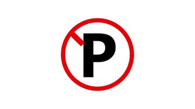 Kusursuz park işareti animasyon döngüsü yok. Trafik güvenliği ve yayın görselleri için temiz kırmızı daire ve beyaz arkaplan tasarımı.