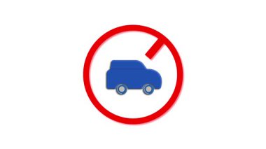 Mavi ve kırmızı daireli park yeri hareketi grafiği yok. Basit grafik tasarımı şehir ulaşımı, araba yasağı uyarıları ve yayın uyarıları için idealdir.