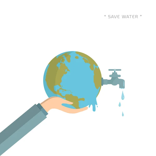 Water World Day Hand Hold Faucet Water Tap Drop Water — Stock Vector