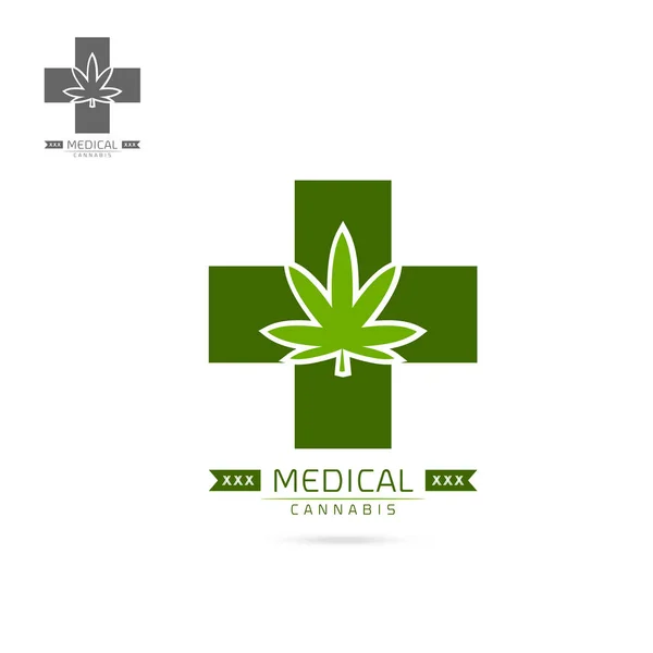 Medical Cannabis Dalam Tanda Silang Hijau Label Logo Set Template - Stok Vektor