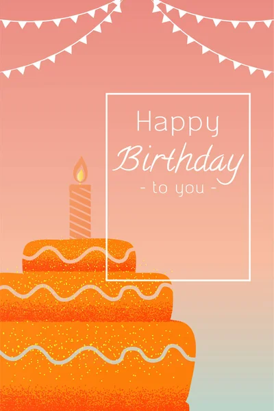 Greeting Card Happy Birthday Cake Candles Sky Background Vector Texture — Stock Vector