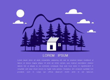 Kır evi veya emlak ajansı veya ekoloji ev kavramı mavi ev simgesini. Çiftlik yeşil orman veya woodlands park için şirket tasarlanması peyzaj vektör izole sembolü