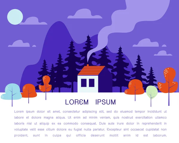 Güzel ev, ağaçlar, doğa manzara, köy kırsal scener modern düz tasarım vektör çizim ile hill tarafından evlerin satır