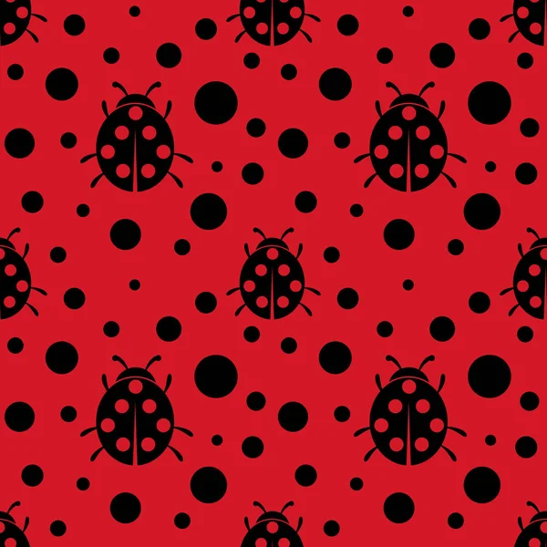 Sömlös Röd Och Svart Dot Mönster Bakgrund Nyckelpiga Eller Ladybird — Stock vektor