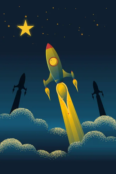 Запуск Ракеты Концепция Запуска Элементы Дизайна Баннера Плаката Листовки Бизнеса — стоковый вектор
