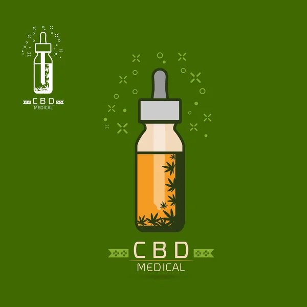 Kenevir yağı ile cam şişe kümesi. Kenevir yağı özler kavanoz kadar alay. Tıbbi marihuana logo simge şablon etiketi üzerinde. Vektör çizim
