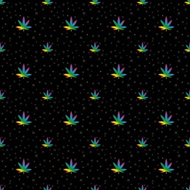 Esrar seamless modeli. Esrar çiçek desenli. Ot esrar yaprak ile büyü düz yaprak izole tekrar duvar kağıdı til ışıltı. Esrar tasarım öğesi kumaş vektör çizim için sorunsuz.